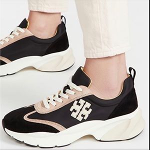 Tory Burch GOOD LUCK TRAINER Black and Cream Size 6.5